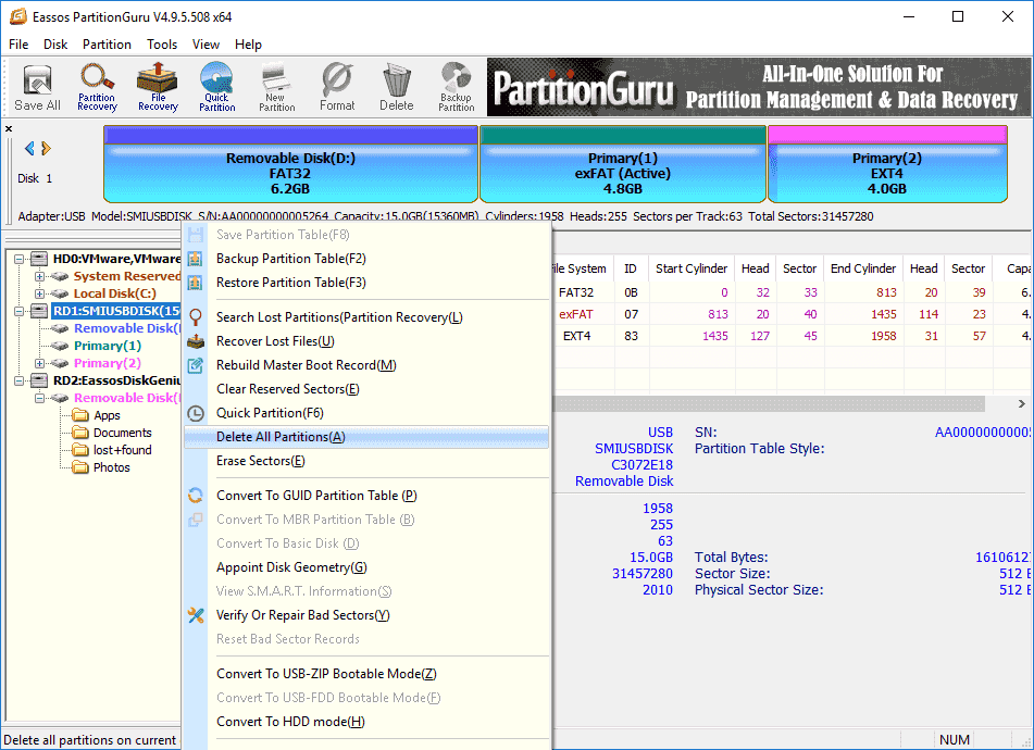 how to remove partition on usb drive windows 10