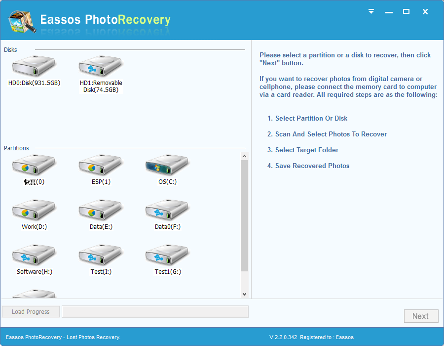 Click to view Eassos Photo Recovery 2.6.1.417 screenshot