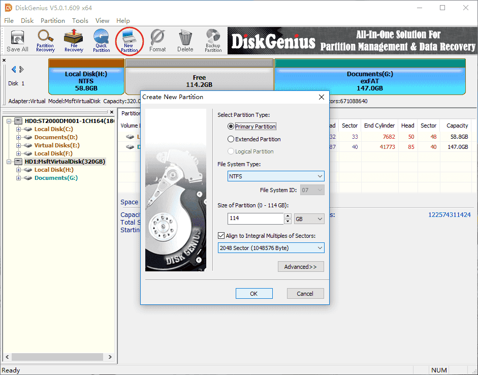 allocated unallocated space to partition