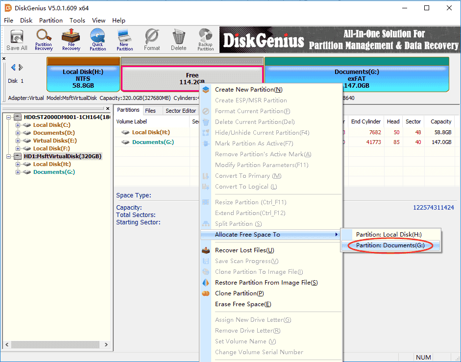 allocated unallocated space to existing partition