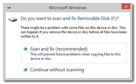 There is a problem with this drive. Scan the drive now and fix it
