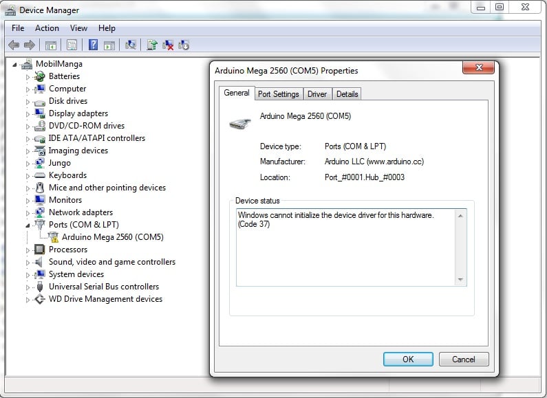 Windows cannot initialize the device driver for this hardware. (Code 37)