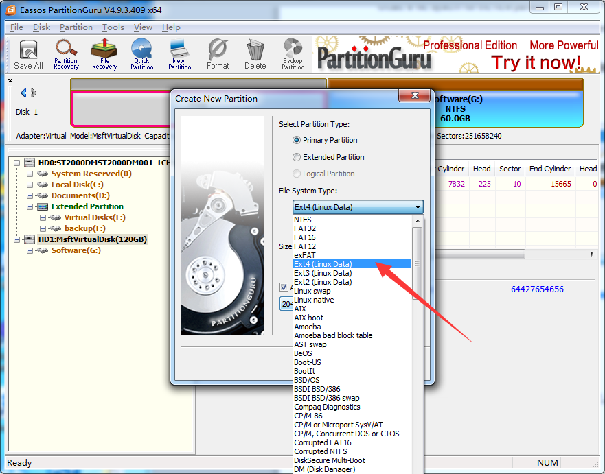 create ext4 partition in Windows10