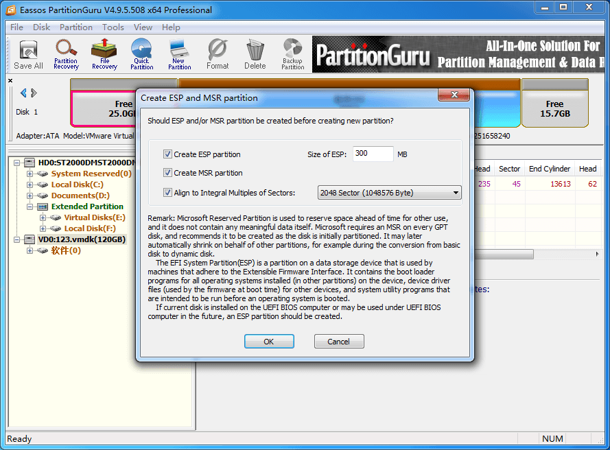 create ESP / MSR partition in Windows 10