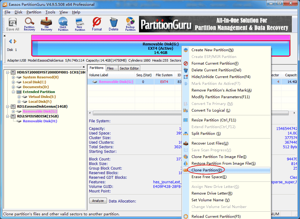 clone ext4 Linux partition in Windows