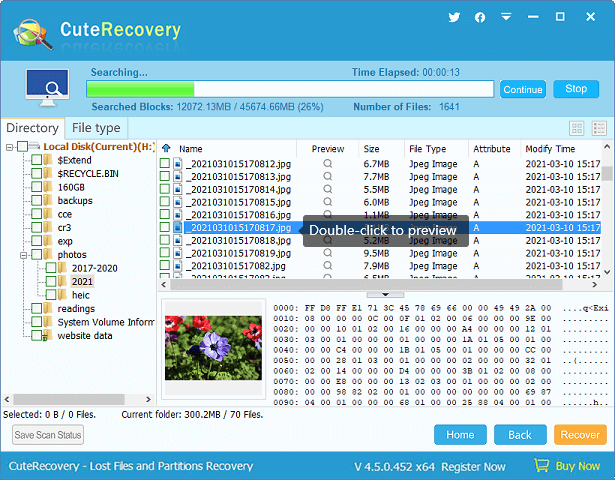 recover lost files using CuteRecovery