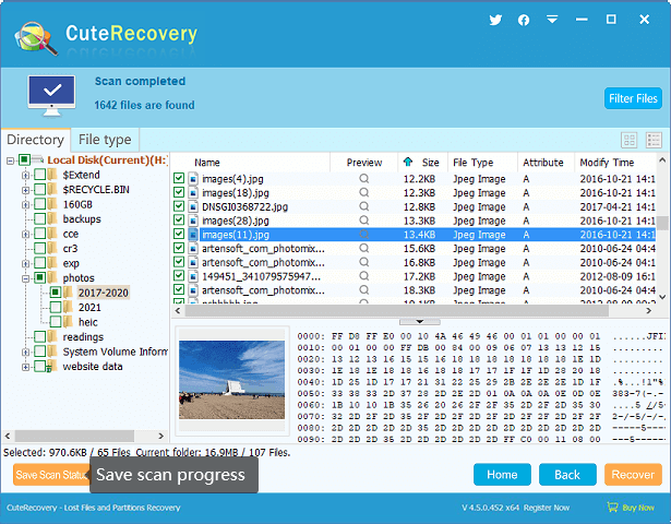 recover lost files using CuteRecovery