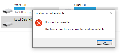 The file or directory is corrupted and unreadable