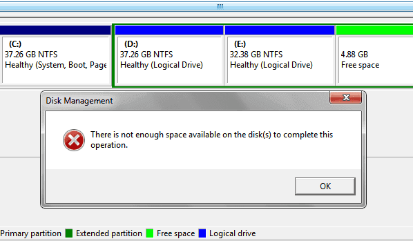 There is not enough free space on the disk