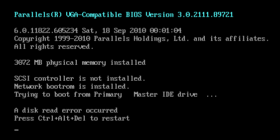 A disk read error occurred Press Ctrl + Alt + Del to restart