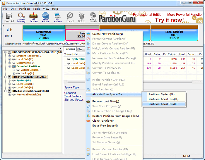 add unallocated space to partition in Windows