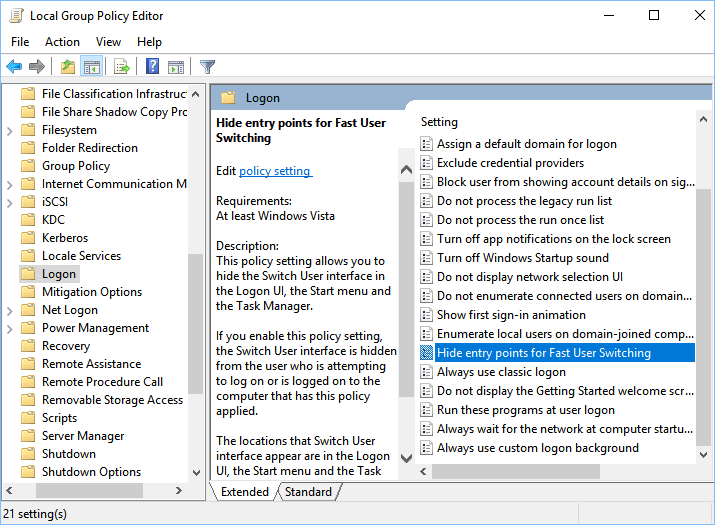 How to Disable Fast User Switching in Windows 10/8/7/Vista/XP