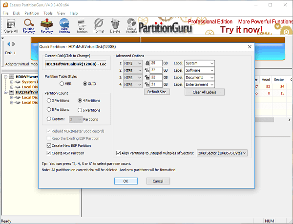 How to partition a hard drive in Windows 10/8/7