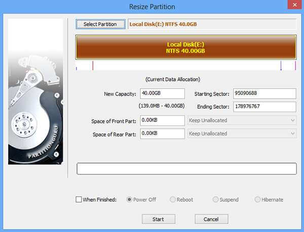 partition resize with DiskGenius