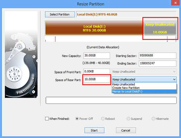 partition resize with DiskGenius