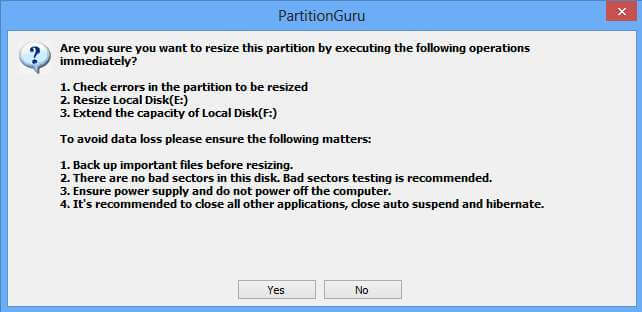 partition resize with DiskGenius