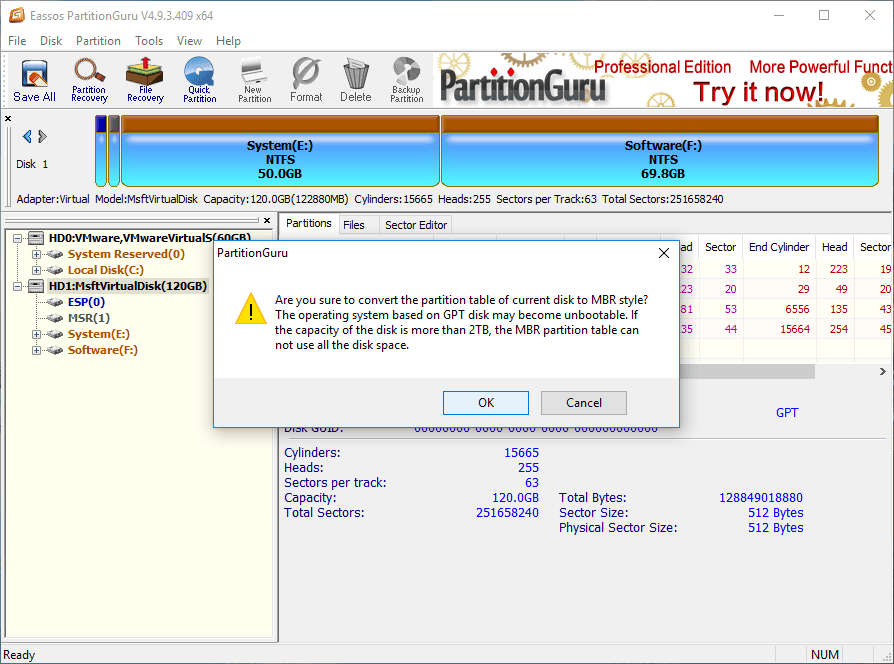 The Selected Disk is of the GPT Partition Style