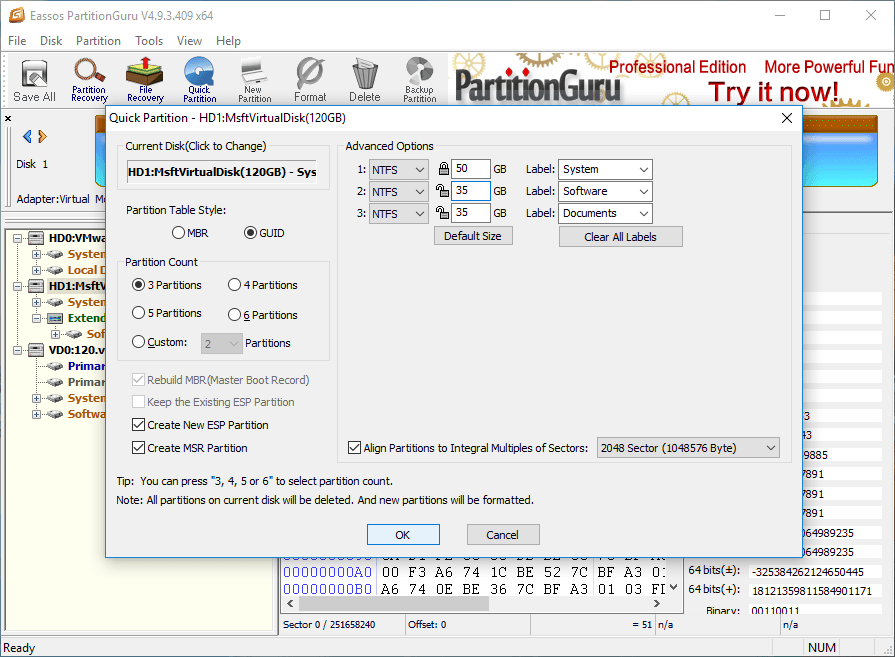 We couldn't create a new partition or locate an existing one